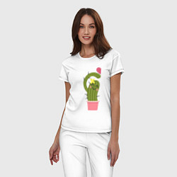 Пижама хлопковая женская Пара милого кактуса с сердечком, цвет: белый — фото 2