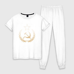 Пижама хлопковая женская Символы СССР стиль полутон, цвет: белый