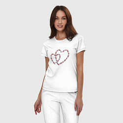 Пижама хлопковая женская Два влюбленных сердца линией из игральных карт раз, цвет: белый — фото 2