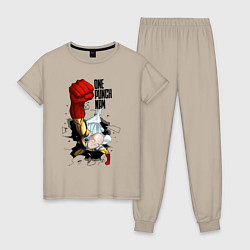 Пижама хлопковая женская Saitama One Punch, цвет: миндальный