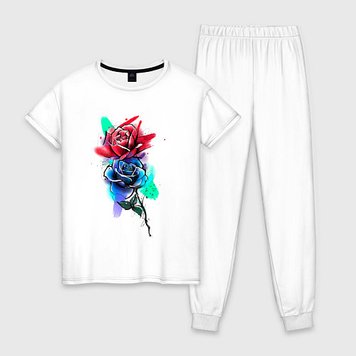 Женская пижама Красная и синяя розы / Белый – фото 1
