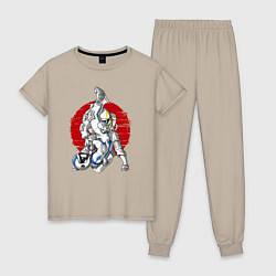 Пижама хлопковая женская Боевые искусства космонавтов, цвет: миндальный