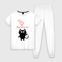 Пижама хлопковая женская Cat and Valentines Day, цвет: белый