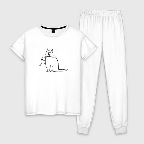 Женская пижама Кот с пальцем в верх / Белый – фото 1