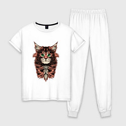 Пижама хлопковая женская Котёнок мейн-кун, цвет: белый