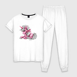 Пижама хлопковая женская Единорог - 14 февраля, цвет: белый