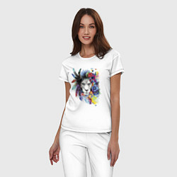 Пижама хлопковая женская Color lion!, цвет: белый — фото 2