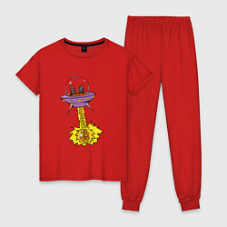 Пижама хлопковая женская Зайцы инопанетяне, цвет: красный