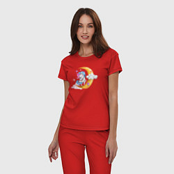 Пижама хлопковая женская Единорог на облаках, цвет: красный — фото 2