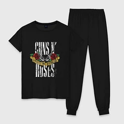 Пижама хлопковая женская Guns N Roses Рок группа, цвет: черный