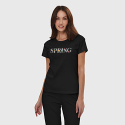 Пижама хлопковая женская Spring blooms, цвет: черный — фото 2