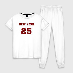 Пижама хлопковая женская New York 25 красный текст в стиле американских кол, цвет: белый