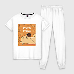 Пижама хлопковая женская Котик с клубком ниток, цвет: белый