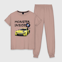 Пижама хлопковая женская BMW M Power Monster inside, цвет: пыльно-розовый