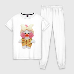 Пижама хлопковая женская Lalafanfan duck в плоточке, цвет: белый