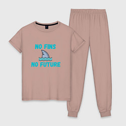 Пижама хлопковая женская No future акула, цвет: пыльно-розовый