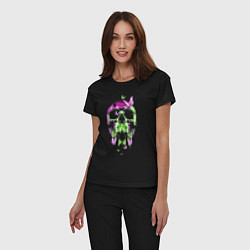 Пижама хлопковая женская Skull & Butterfly Neon, цвет: черный — фото 2