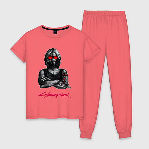 Женская пижама Джонни в красных очках Cyberpunk 2077 / Коралловый – фото 1