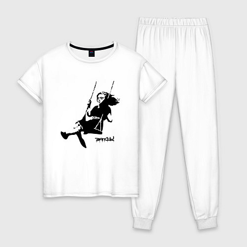 Женская пижама BANKSY БЭНКСИ девочка на качелях / Белый – фото 1