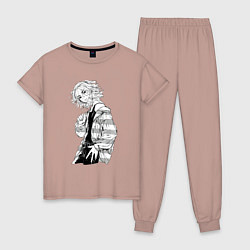 Пижама хлопковая женская Майки Красавчик Токийские Мстители, цвет: пыльно-розовый