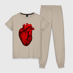 Пижама хлопковая женская Сердце анатомическое, цвет: миндальный
