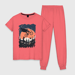 Пижама хлопковая женская Лунный Медведь Райдер, цвет: коралловый
