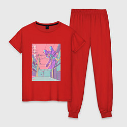 Пижама хлопковая женская Shin Seiki Eva 01 возвышается над городом, цвет: красный