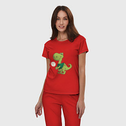 Пижама хлопковая женская Volleyball Dinosaur, цвет: красный — фото 2