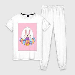 Пижама хлопковая женская Пасхальный зайчик в рамке, цвет: белый