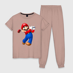 Пижама хлопковая женская Марио - крутейший гольфист Super Mario, цвет: пыльно-розовый