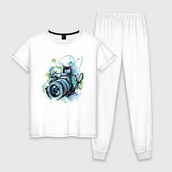 Пижама хлопковая женская Фотоаппарат рисунок, цвет: белый