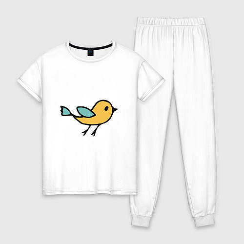 Женская пижама Птицы голубого и желтого цвета / Белый – фото 1