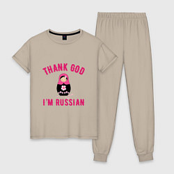 Пижама хлопковая женская Спасибо, я русский, цвет: миндальный