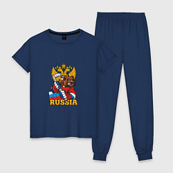 Пижама хлопковая женская Хоккей - Russia, цвет: тёмно-синий