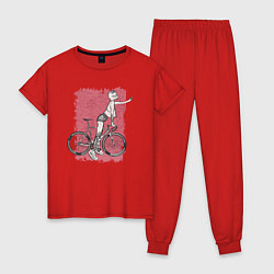 Пижама хлопковая женская Bike punk cats, цвет: красный