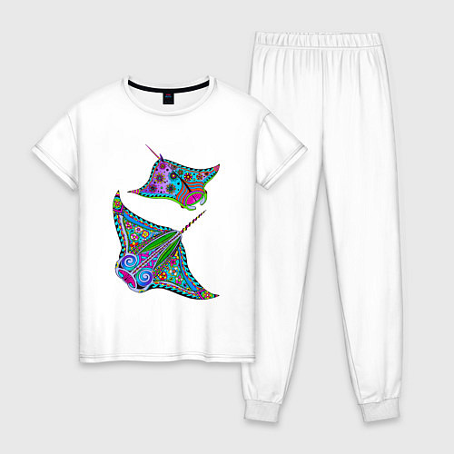 Женская пижама Скаты с психоделической раскраской / Белый – фото 1
