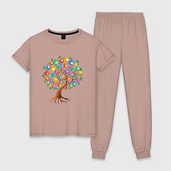 Пижама хлопковая женская Дерево из книг, цвет: пыльно-розовый