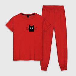 Пижама хлопковая женская Кот в кармане у меня, цвет: красный