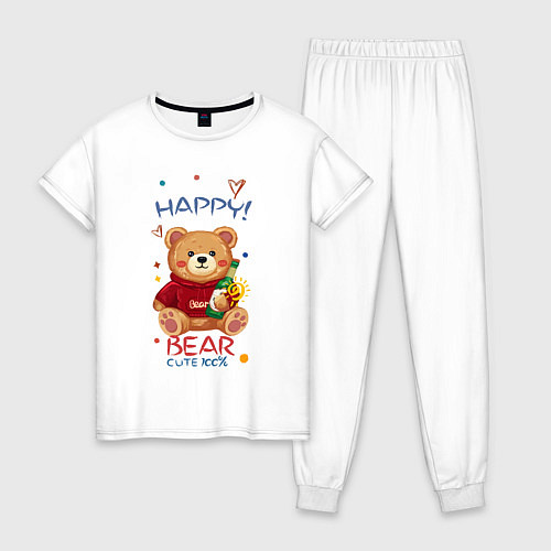 Женская пижама СЧАСТЛИВЫЙ МИШКА HAPPY BEAR CUTE 100% / Белый – фото 1
