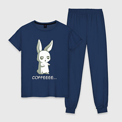 Пижама хлопковая женская Заяц хочет кофе, цвет: тёмно-синий