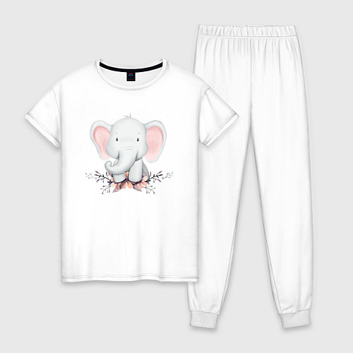 Женская пижама Милый Слонёнок С Цветами / Белый – фото 1