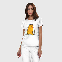 Пижама хлопковая женская Спокойный кот Йога, цвет: белый — фото 2