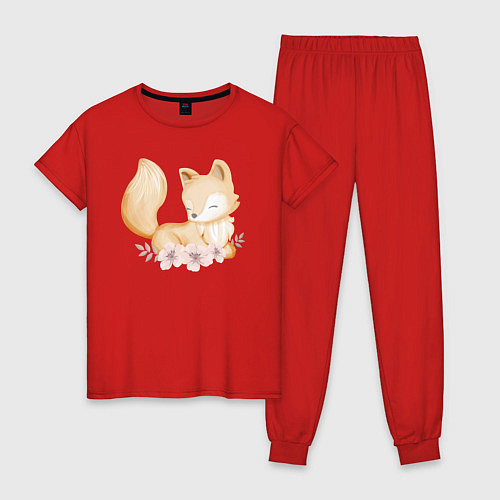 Женская пижама Милый Лисёнок С Цветами / Красный – фото 1