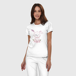 Пижама хлопковая женская Милый Крольчонок С Цветами, цвет: белый — фото 2