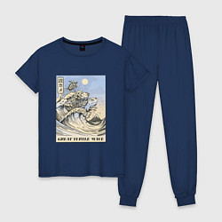 Пижама хлопковая женская Черепахи на Большой волне в Канагаве - японские мо, цвет: тёмно-синий