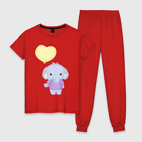 Женская пижама Милый Слонёнок С Шариком / Красный – фото 1