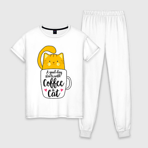 Женская пижама Хорошее утро начинается с кофе и кошек / Белый – фото 1