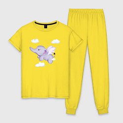 Пижама хлопковая женская Милый Слонёнок С Крыльями, цвет: желтый