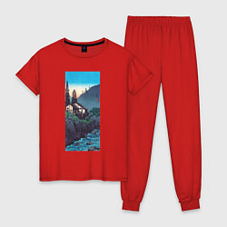 Пижама хлопковая женская Hakone Домик в горах, цвет: красный