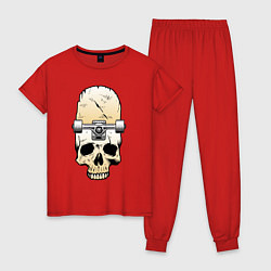 Пижама хлопковая женская Череп - скейтборд Экстрим Skull - Skateboard Extre, цвет: красный